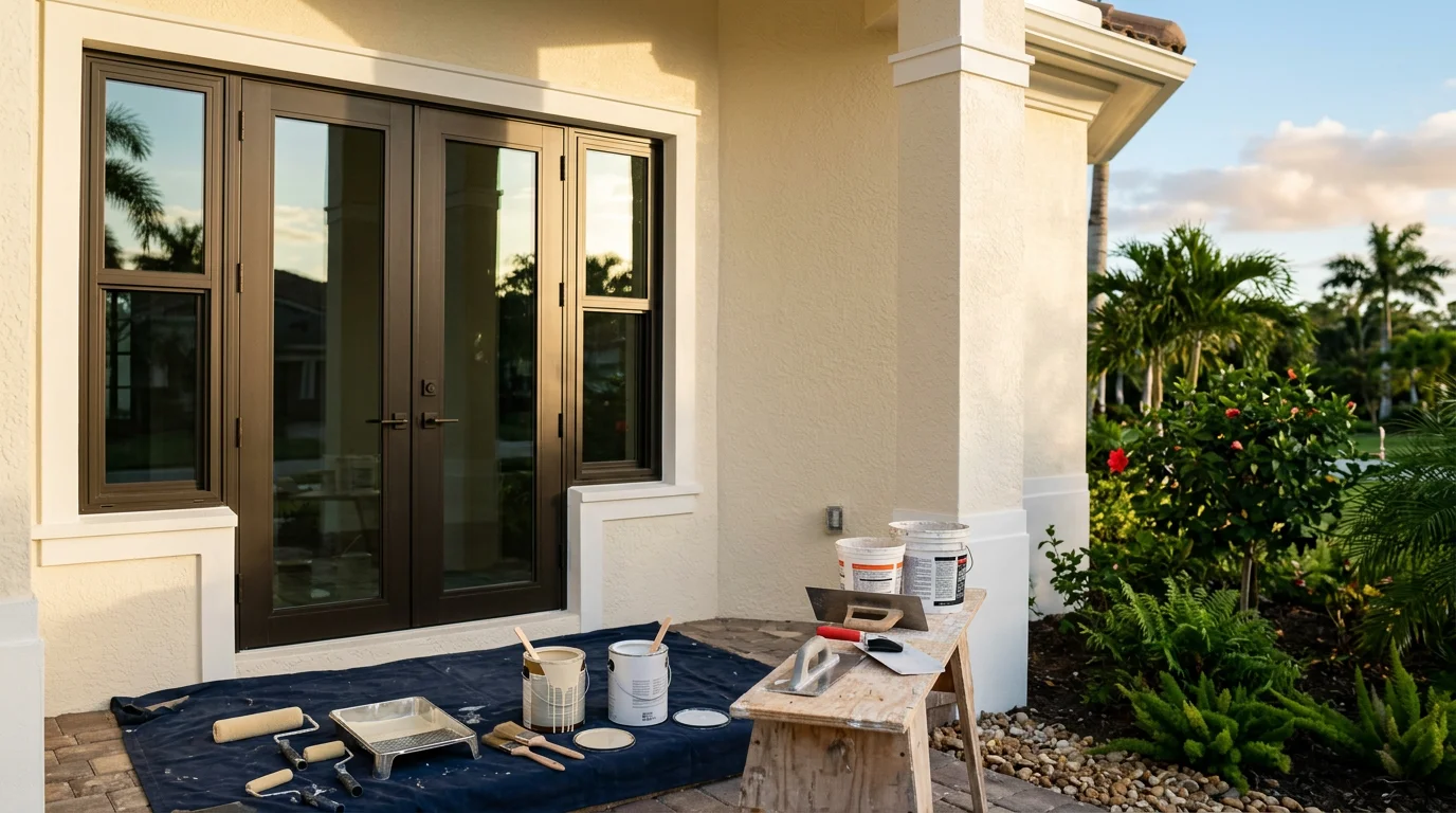 Exterior home remodeling including new patio and painted exterior